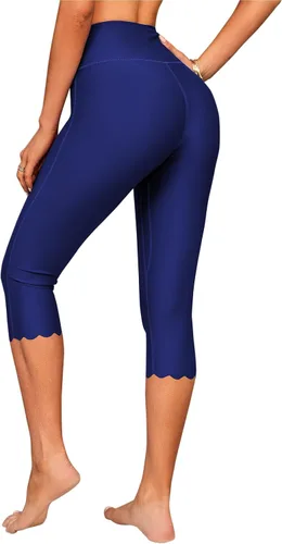 Vista 2 de ATTRACO Pantalones de natación para mujeres de cintura alta, capris de natación, pantalones cortos de natación, leggings de natación