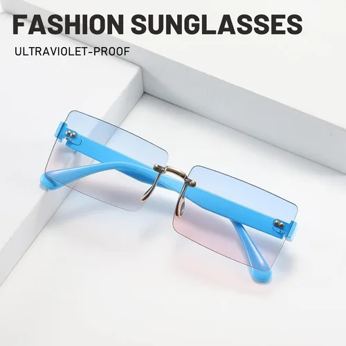 Vista 5 de Przene Lentes de sol sin montura para mujeres y hombres, vintage, rectangulares, sin marco, protección UV, para mujeres y hombres, para mujeres