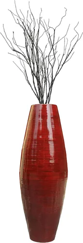 Vista 12 de Uniquewise Jarrón de bambú con forma de cilindro – Jarrón decorativo alto hecho a mano – Ideal para comedor, sala de estar y entrada, elegante pieza