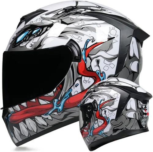 Vista 5 de Casco de motocicleta de cara completa con doble visera, ciclomotor, motocicleta de calle, carreras unisex para adultos, aprobado por DOT