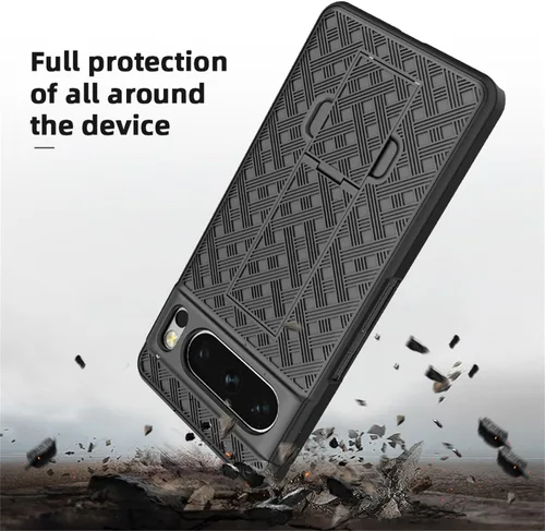 Vista 6 de Funda para Google Pixel 8 Pro con protector de pantalla, funda giratoria con clip para cinturón con soporte, cubierta protectora resistente a prueba