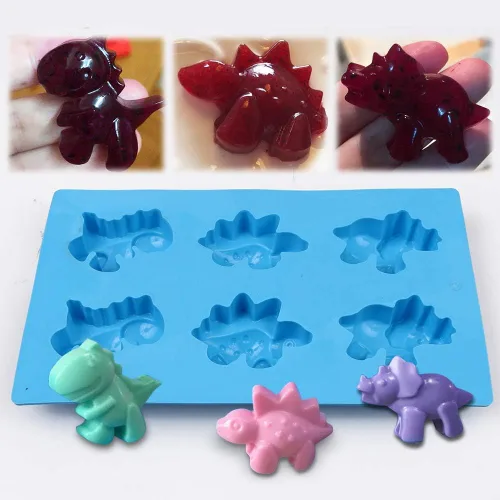 Vista 2 de homEdge Moldes de silicona para caramelos de dinosaurio, juego de 3 paquetes de moldes antiadherentes para chocolate, jabón hecho a mano, color azul