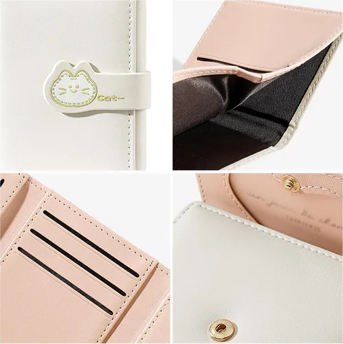 Vista 3 de Bonita cartera plegable de piel sintética con bolsillo para efectivo, ranura para tarjetas, ventana de identificación para mujeres y mujeres