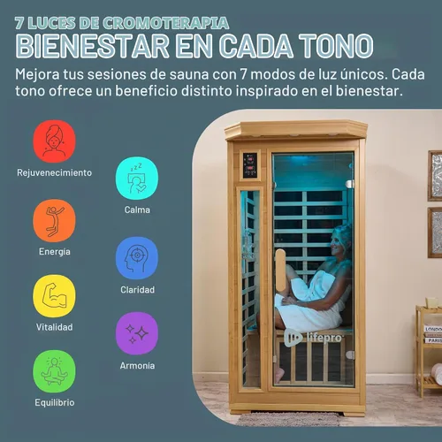 Vista 2 de LifePro Rejuvacure - Sauna interior para 1 o 2 personas, luz roja, modelos