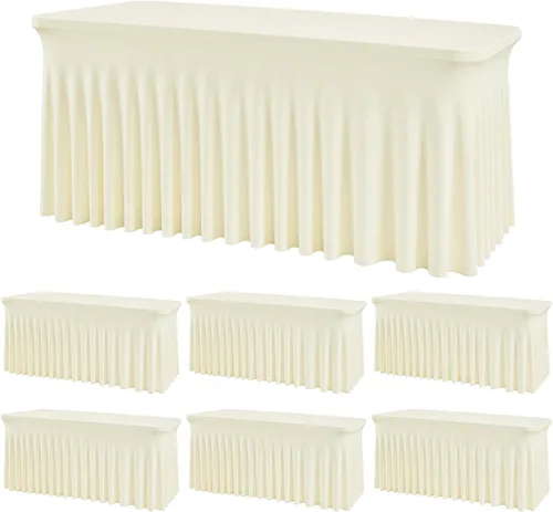 Vista 12 de Mantel rectangular de elastano negro, funda elástica ajustada para mesas rectangulares de 1,8 m, falda de mesa elástica sin arrugas para decoración