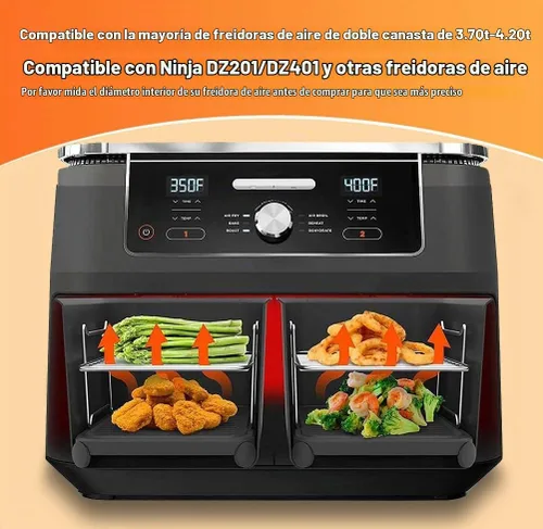 Vista 2 de Accesorios para freidora de aire de doble cesta, juego de 10 piezas compatibles con la freidora de aire dual Ninja DZ201, DZ401 y la mayoría
