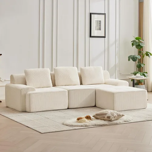 Vista 7 de Sofá modular modular con otomana móvil, sofá de asiento profundo con almohadas, cómodo sofá modular de nube para sala de estar, dormitorio y Blanco