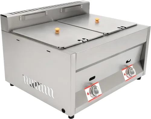 Vista 3 de Freidora comercial, encimera de propano de acero inoxidable de 12 litros, 2 freidoras de gas con tanque de 6L con 2 tapas, máquina de freír