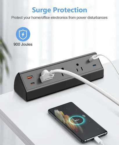 Vista 4 de Regleta de alimentación con abrazadera de escritorio con USB C, estación de carga rápida de 65 W para iPhone 14 Pro Max, iPad, MacBook Air, fuente