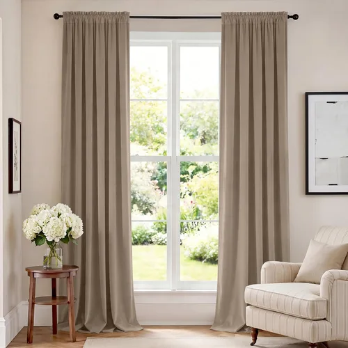Vista 82 de Lazzzy Cortinas opacas de terciopelo beige de 84 pulgadas de largo con aislamiento térmico para oscurecer la habitación, cortinas forradas de lujo