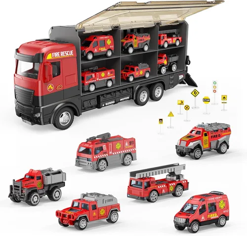 Vista 7 de Juego de juguetes de almacenamiento de camiones de bomberos para Rojo