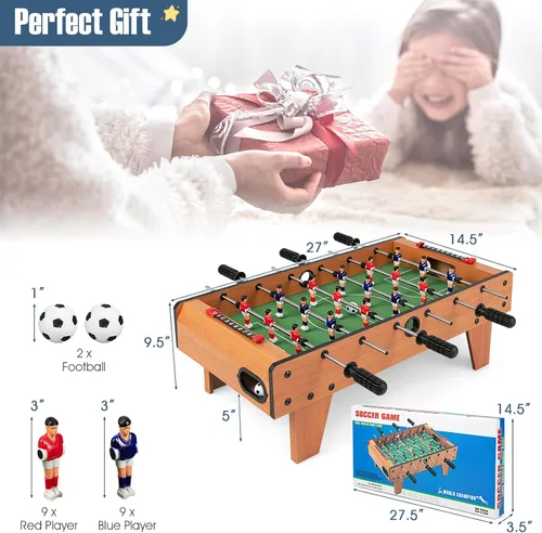 Vista 5 de Goplus 27" Mesa de Futbolín, Juego de Fútbol de Mesa Portátil con 2 Balones y 18 Porteros para Noche Familiar, Sala de Juegos, Arcadas, Bares