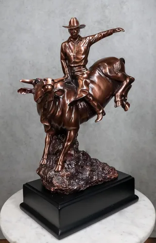 Vista 2 de Ebros - Estatua de vaquero de Bull Rider en Bucking Bull Rider en acabado de bronce sepia galvanizado, del viejo mundo, del salvaje oeste, ganado