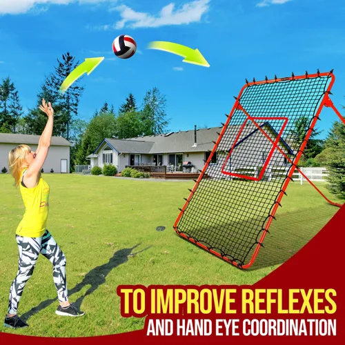 Vista 6 de Red de rebote de voleibol de 7 x 4 pies, equipo de entrenamiento de pelotas de voleibol ajustable en ángulo para golpear, bloquear, servir