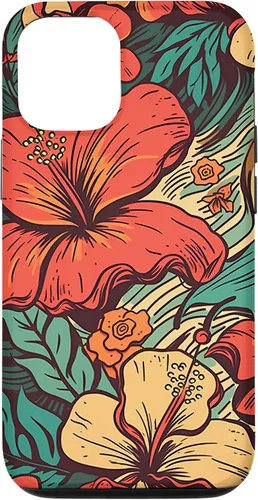 Vista 26 de iPhone 16 Vintage Hawaii Hibiscus Pattern Retro Tropical Hawaiian Case