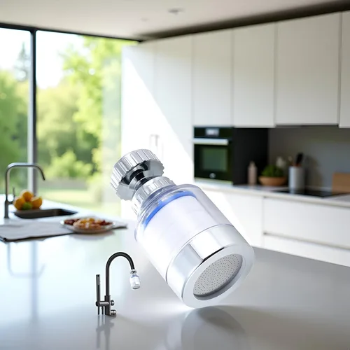 Vista 9 de Grifo de agua con filtro de fregadero, filtro de agua transparente giratorio de 360 grados que elimina el cloro, el flúor, los metales pesados