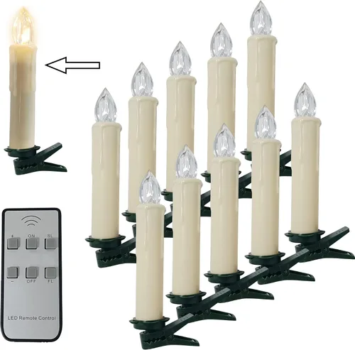 Vista 11 de Velas LED sin llama, 6 velas cónicas blancas con control remoto para decoración de bodas, 4 pulgadas