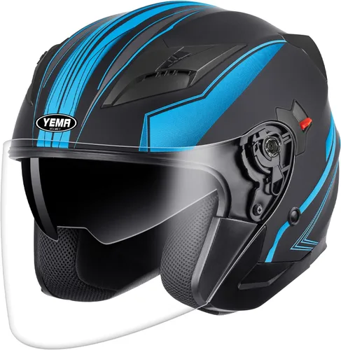 Vista 8 de YEMA Open Face Motorcycle Helmets, DOT Approved 3/4 Moped Helmet Dual Visor Quick Release Buckle, Helmets for Adults Motorcycle Men Women Helmets