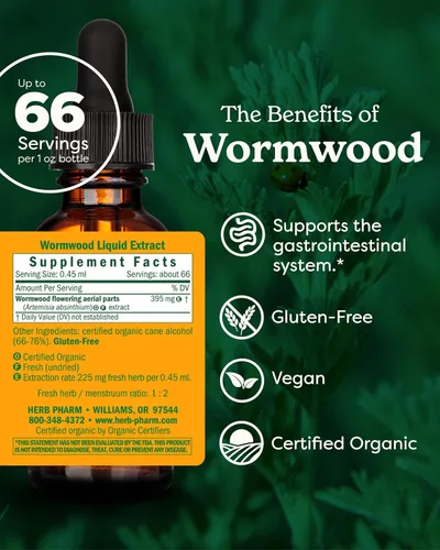 Vista 2 de Herb Pharm Extracto líquido de ajenjo orgánico certificado para apoyo del sistema digestivo - 1 onza