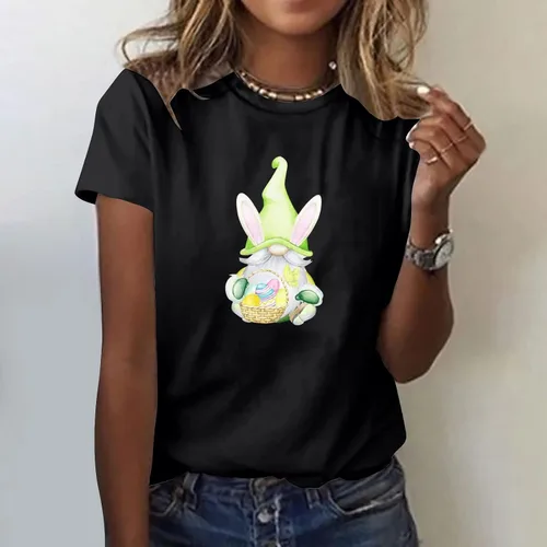 Vista 2 de Happy Easter Day T Shirt for Women Cute Bunny Graphic Shirt Funny Religious Tees Casual Short Sleeve Basic Tops