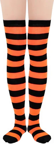 Vista 2 de Durio Calcetines altos hasta el muslo para mujer, calcetines a rayas por encima de la rodilla, calcetines largos para mujer, calcetines hasta