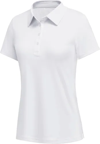 Vista 18 de PINSPARK Polo de golf de 4 botones para mujer, UPF 50+, secado rápido, atlético, camiseta de tenis con cuello, ajuste relajado