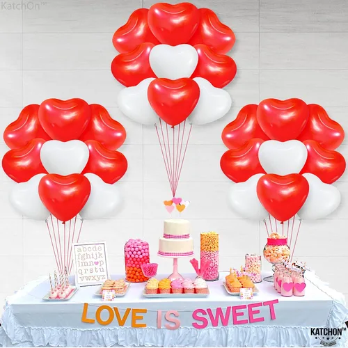 Vista 7 de KatchOn Globos de corazón rojo y blanco, paquete de 30