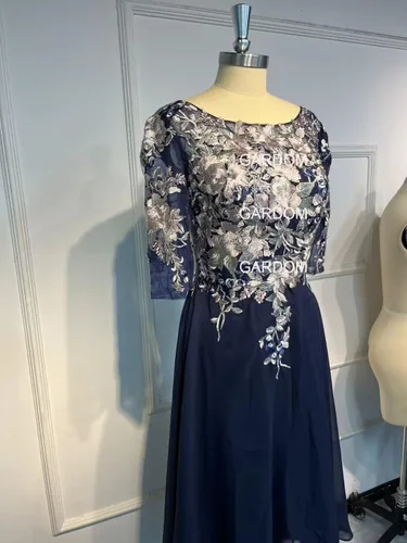 Vista 8 de GARDOM Bordado midi madre de los vestidos de novia para boda té longitud media manga encaje formal vestidos de fiesta de noche
