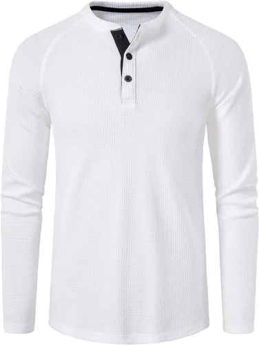 Vista 2 de LOCALMODE Camisetas casuales de manga larga con cuello redondo para hombre