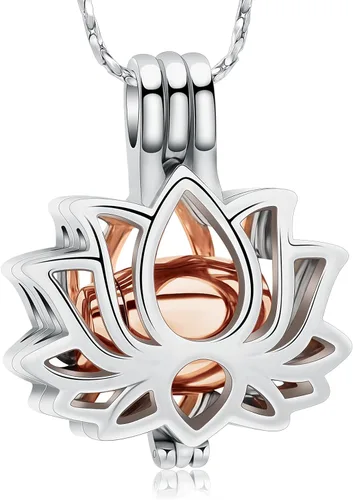 Vista 9 de Imrsanl Joyería de cremación para cenizas – Collar con colgante de cenizas de flor de loto con mini urna de recuerdo, joyería conmemorativa