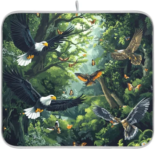 Vista 65 de Tapete de secado de platos de primavera naranja con flor de amapola para encimera de cocina, tapete escurridor absorbente de microfibra, tapete