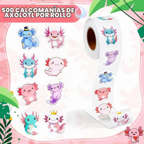 Vista 4 de Qeeenar 500 calcomanías de ajolote, lindas calcomanías de recompensa