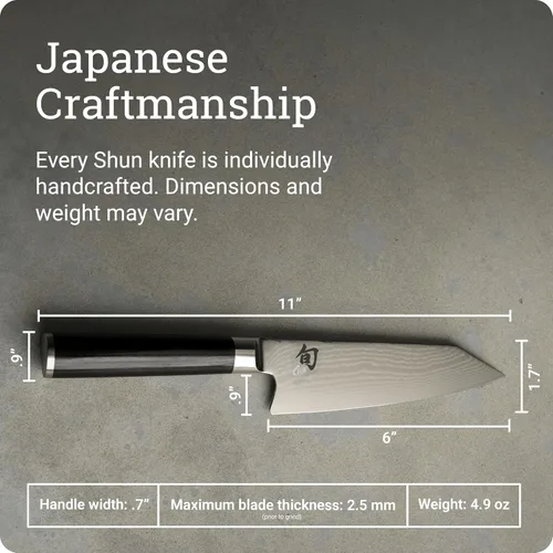 Vista 5 de Cuchillo Shun Classic Kiritsuke de 6 pulgadas, VG-MAX Damasco, mango de madera de Pakka