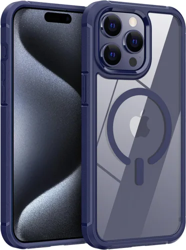 Vista 24 de Funda magnética para iPhone 13, compatible con MagSafe, protección de grado militar, parte trasera dura transparente y marco de TPU suave, funda