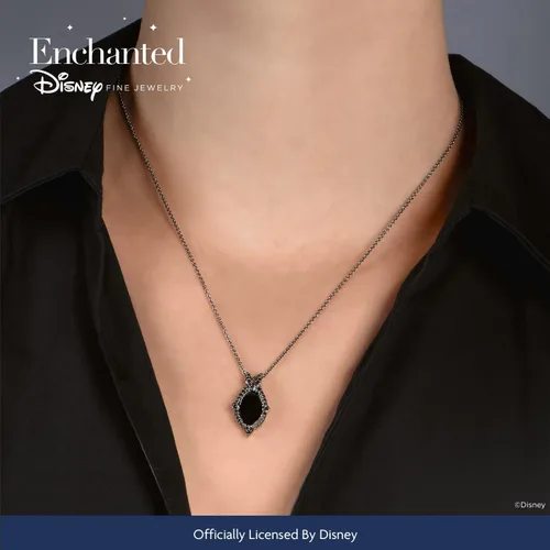 Vista 2 de Jewelili Encantado Disney Fine Jewelry - Colgante de plata de ley sobre plata de ley con diamante de 14 quilates y ónix maléfica, Metal, diamante