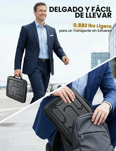 Vista 8 de DOMISO Funda rígida para laptop de 14 a 14.4 pulgadas, impermeable, a prueba de golpes, funda rígida para laptop con asa y bolsillo de Negro
