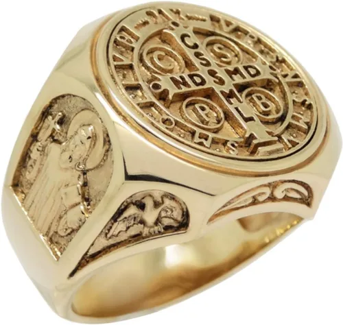 Vista 6 de Anillo de hombre San Benito de Oro Sólido Cristiano Católico