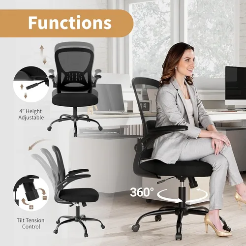 Vista 6 de Youhauchair Silla de oficina de malla, sillas ergonómicas de escritorio de oficina en casa con brazos abatibles y soporte lumbar, altura ajustable