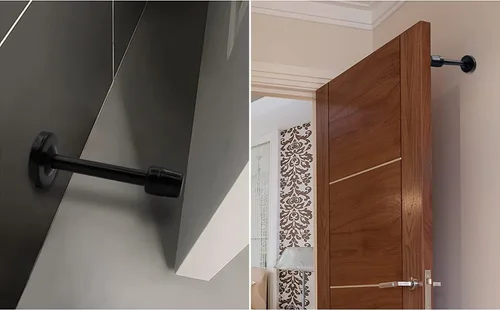 Vista 6 de KOLAKO Tope de puerta, tope de puerta negro de 4 pulgadas para la parte inferior de la puerta, montaje en pared de acero inoxidable cepillado a