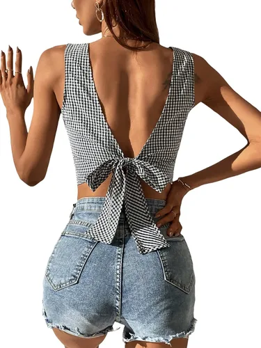 Vista 2 de SOLY HUX Camiseta sin mangas para mujer, sin mangas, con lazo en la espalda