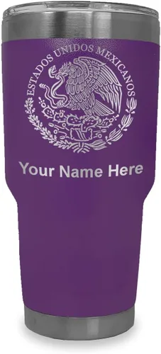 Vista 24 de LaserGram - Vaso personalizado de 20 onzas, bandera de México (negro)