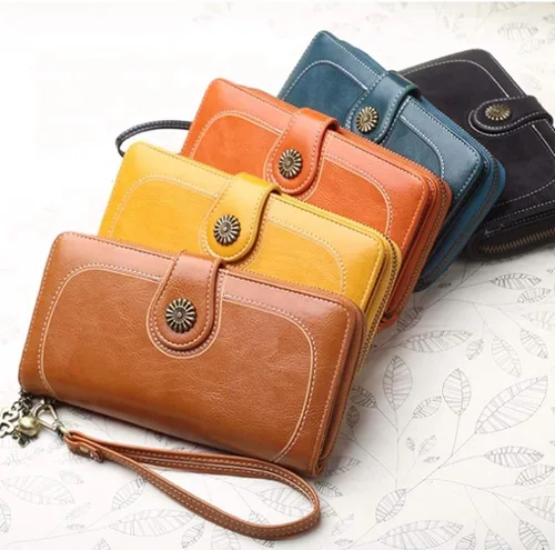 Vista 5 de Aismile Carteras con tarjetero RFID para mujer, 02 Cartera larga para teléfono naranja, Cartera Rfid