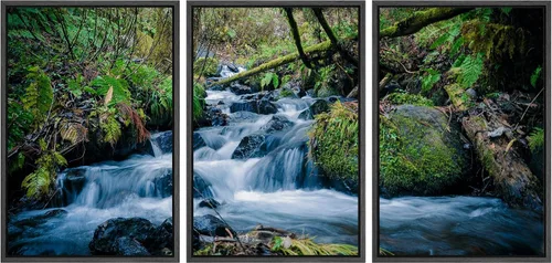 Vista 29 de SIGNWIN Lienzo enmarcado para pared, juego de decoración de guardería de bosques, niebla y niebla sobre bosque de montaña oscura, naturaleza, arte