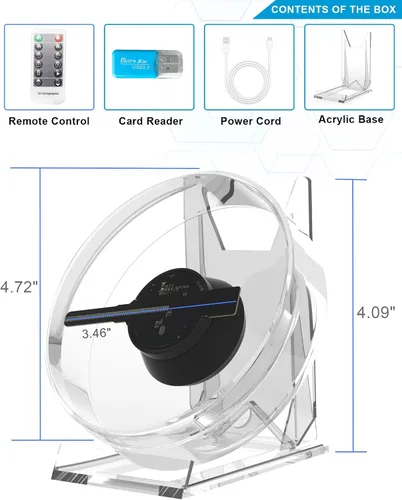 Vista 2 de Ventilador de Holograma 3D, Proyector de Ventilador de Holograma de 4.72 Pulgadas con WiFi - Adecuado para Eventos, Fiestas, Festivales y Decoración