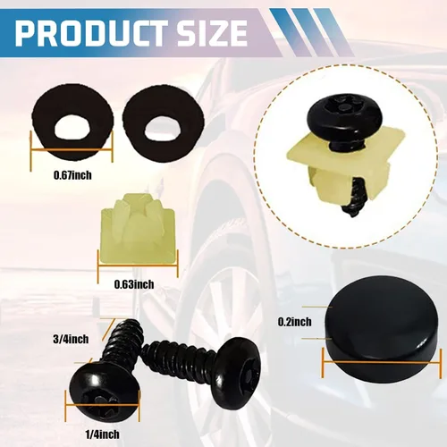 Vista 2 de Kit de 4 tornillos para placa de automóvil, de acero inoxidable, impermeable, con almohadillas de espuma antitraqueteo, pernos de montaje