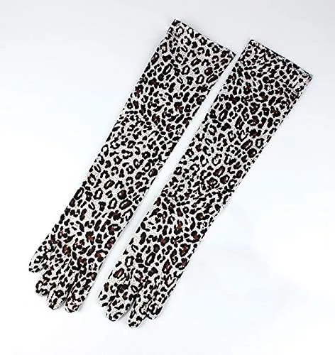 Vista 3 de Guantes con estampado animal de leopardo hasta el codo de Spandex - Diseños de cebra y guepardo