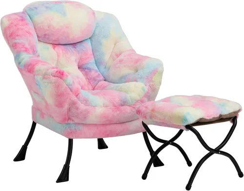 Vista 29 de HollyHOME Silla perezosa con otomana plegable, sillón cómodo y reposapiés plegable, sofá de ocio silla de lectura y reposapiés para sala de estar
