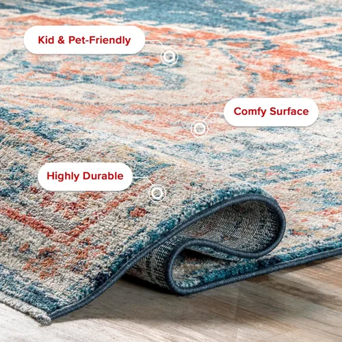 Vista 4 de nuLOOM Harley Faded Medallion - Alfombra decorativa, 2 x 3, color azul