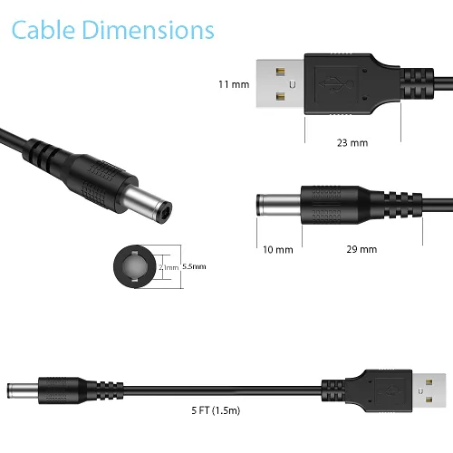 Vista 6 de LIANSUM - Cable de alimentación USB a DC 5V, cable de carga con enchufe Jack DC 5.5x2.1mm universal y 10 puntas de conector Micro USB, Type-C, Mini