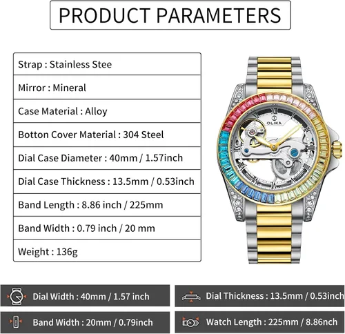 Vista 6 de Olika Women Watch Self Winding Mechanical Watch - Stainless Steel Skeleton Watch Luminous Waterproof Watch Business Stylish Watch for Woman